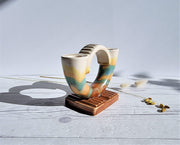 Beswick Pottery Ceramic Mr Symcox for Beswick Pottery, Art Deco Striped Satin Matt Flow Glaze Candleholder | British, 1930s