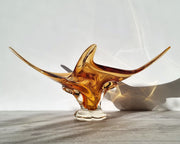 Chalet Glass Chalet Glassworks att. Handblown Honey Splash Twist Centrepiece Art Glass Dish, Canadian, 1960-70s