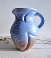 Crown Devon Ceramic Crown Devon Art Deco, Harlem Series Blue and Cocoa Palette Carved Pitcher Jug Vase, British, 1940s