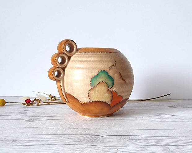 Crown Devon Ceramic Crown Devon, att. Ditmar Urbach, Art Deco Stylised Stitch Tree Décor Globe Vase, 1920s-30s