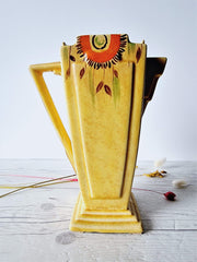 Flaxman Wade Heath Ceramic Flaxman Ware by Wade Heath, Art Deco 'Castile 15' Form, Sunflower Palette Jug Vase, 1930s, British