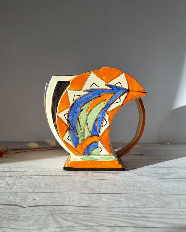 Flaxman Wade Heath Ceramic Wadeheath Streamline 100 Series, Art Deco Odeon Moderne, Geometric Painted Décor Jug Vase, 1930s