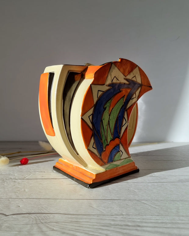 Flaxman Wade Heath Ceramic Wadeheath Streamline 100 Series, Art Deco Odeon Moderne, Geometric Painted Décor Jug Vase, 1930s