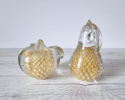 FM Konstglas Glass DRAFT 1960s Pair of Fare Marcolin Gold Bullicante Fruits, Apple and Pear