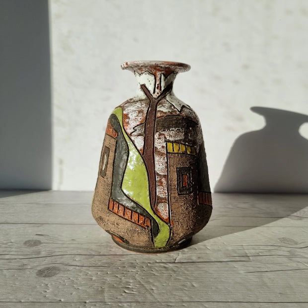 Fratelli Fanciullacci Ceramic Fratelli Fanciullacci, Stylised Town Series, Sgraffito on Clay, Gloss and Lava Glaze Décor Vase