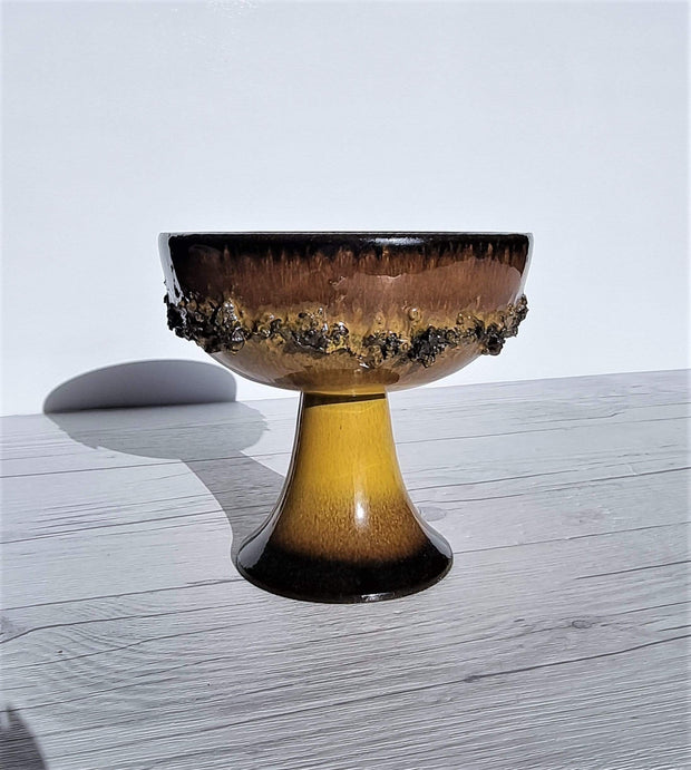 Glit Pottery Ceramic Glit Pottery, REAL Lava in Rare Dark Chocolate and Sunburst Yellow Chalice Bowl | Iceland, 1960-70s