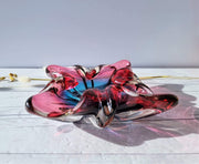 Hineri Glass Glass Hineri / Iwatsu Glassworks, Handblown Sculpted Dish in Summer Berries Palette, 1960s-70s, Japanese