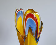 Hineri Iwatsu Glass Iwatsu Hineri Glassworks, Apricot, Scarlet and Violet Stripe 3 Lobed Vase,1960s-70s, Japanese
