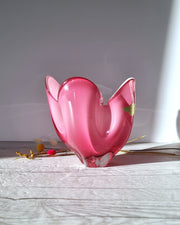 Hineri Iwatsu Glass Iwatsu Hineri Glassworks, Sakura Pink and White Cased, Sculpted Handkerchief Vase, 1960s-70s
