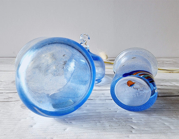 Bertil Vallien for Kosta Boda Duo: Blue Rainbow Vase and Blue 