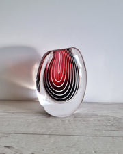 Kosta Boda Glass Glass Vicke Lindstrand 'Zebra' series for Kosta, Modernist Red and White Stripe Sommerso Vase, 1950s