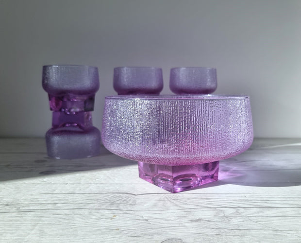 Kristal Glass Kristal Melting Ice Series, Neodymium Alexandrite Jorum and 6 Tumbler Dish Set, 1960s-70s, Italy