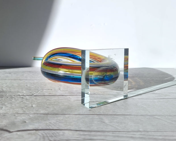 Murano Glass Filigrana Love Knot in White, Blue, Yellow and Red Palette, Abstract Art Glass Sculpture, 1980s-90s