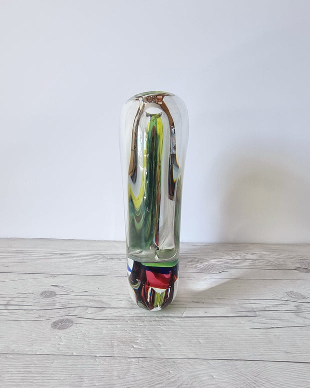 Murano Glass Luigi Onesto for Onesto Oball, Postmodern Palette Abstract Sommerso Vase, 1980s, Italian