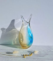 Murano Glass Murano Amber and Cerulean Blue Twin Tone Fishtail Beak Vase, Onesto att., Italian, 1980s