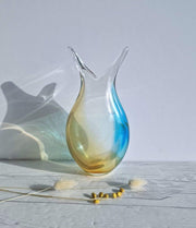 Murano Glass Murano Amber and Cerulean Blue Twin Tone Fishtail Beak Vase, Onesto att., Italian, 1980s