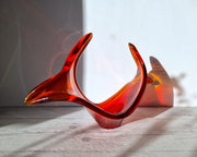 Murano Glass Murano Crimson Red and Fire Amber, Sculptural Twist Flame Unfurling Centrepiece Dish, 1960s-70s
