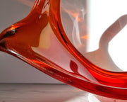 Murano Glass Murano Crimson Red and Fire Amber, Sculptural Twist Flame Unfurling Centrepiece Dish, 1960s-70s