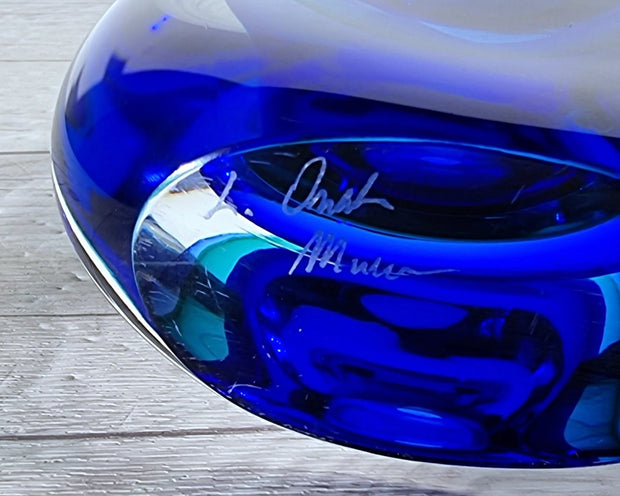 Murano Glass Murano Luigi Onesto for Vetreria Artistica Oball, Blue and Green Triple Sommerso Vase, Signed, 1980s