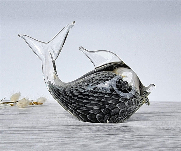 Murano Glass Murano V. Nason & Co, Grey Overlapping Scale Sfumato and Sommerso Fish Sculpture, 1980s
