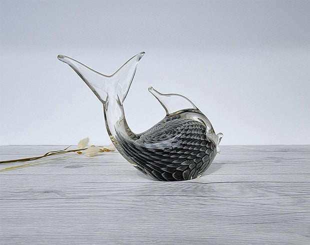 Murano Glass Murano V. Nason & Co, Grey Overlapping Scale Sfumato and Sommerso Fish Sculpture, 1980s