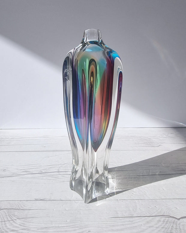 Narumi Glass Glass Sanyu Glassworks Narumi Fantasy Series att. Rainbow Sommerso Handblown Abstract Bottle Vase, 1970s