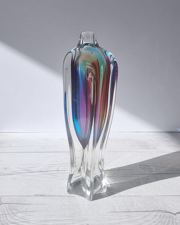 Narumi Glass Glass Sanyu Glassworks Narumi Fantasy Series att. Rainbow Sommerso Handblown Abstract Bottle Vase, 1970s