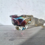 Narumi Glass Glass Sanyu Glassworks Narumi Fantasy Series Rainbow Sommerso Abstract Tricorn Swirl Dish, 1960s-70s