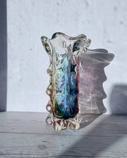 Narumi Glass Glass Sanyu Glassworks Narumi Fantasy Series Rainbow Sommerso Controlled Trails Statement Vase, 60s-70s
