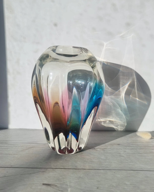 Narumi Glass Glass Sanyu Glassworks Narumi Fantasy Series Rainbow Sommerso Handblown Abstract Balloon Vase, 60s-70s