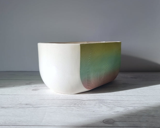 Park Rose Pottery Ceramic Park Rose Pottery, Postmodern Ombre Cotton Candy Palette Textured Wave Planter, 1980s, British