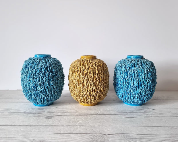 Rorstrand Ceramic Gunnar Nylund for Rorstrand, Chamotte 'Hedgehog' Series, Sculpted Turquoise Vase, 1940s-50s, Swedish