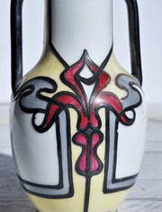 Rosenthal Porcelain 1891 – 1906 Antique Rosenthal Art Nouveau Stylised Fleur De Lys Miniature Porcelain Twin Handle Vase