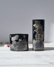 Rosenthal Porcelain Bjorn Wiinblad for Rosenthal, Duo of Samuramat Series, Porcelain Noire Gold Gilding Vases, 1970s