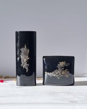 Rosenthal Porcelain Bjorn Wiinblad for Rosenthal, Duo of Samuramat Series, Porcelain Noire Gold Gilding Vases, 1970s