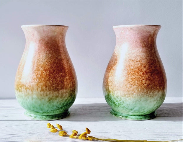 Sylvac Pottery Ceramic Pair of SylvaC Mid Century Flare Bottle Vases, Rainbow Sherbert Palette Foam Glaze, British, 1950s