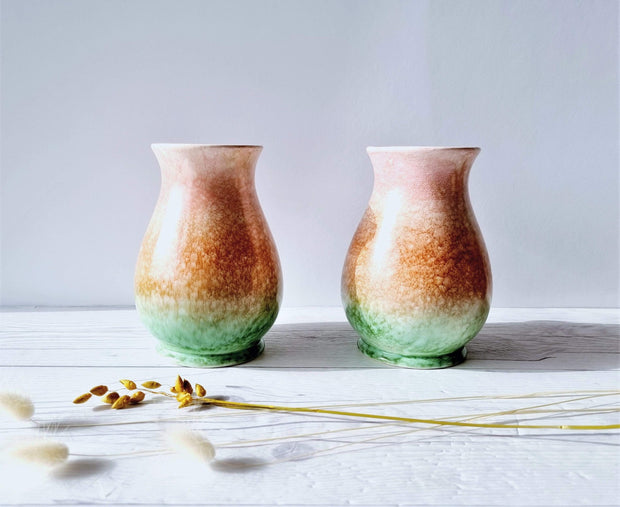 Sylvac Pottery Ceramic Pair of SylvaC Mid Century Flare Bottle Vases, Rainbow Sherbert Palette Foam Glaze, British, 1950s