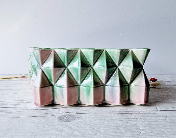 Sylvac Pottery Ceramic SylvaC Mid Century Modernist Pink and Green 3D Crystal Cluster Diamond Planter, British, 1940s-50s