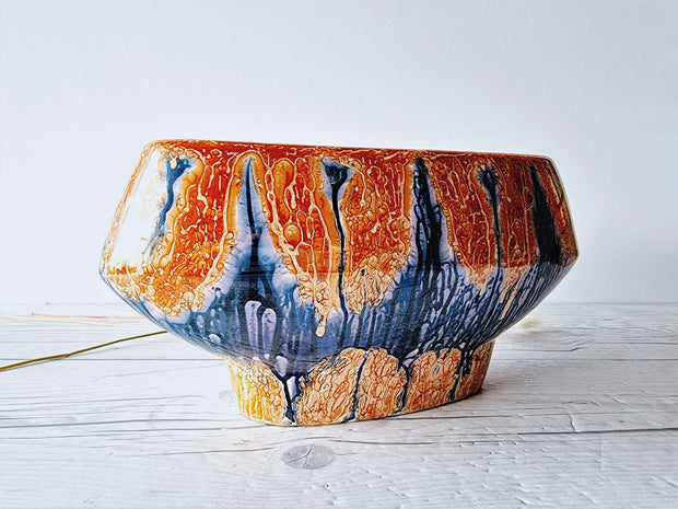 Sylvac Pottery Ceramic SylvaC Ware Mid Modernist Cobalt and Tangerine Running Lava Glaze Planter Vase, British, 1960s-70s
