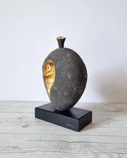 Tremaen Ceramic Alf Ekberg for Källna Studio Pottery, Black Stoneware Gold Gilding Damson Sculpture, Swedish