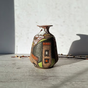 Upsala Ekeby Ceramic Fratelli Fanciullacci, Stylised Town Series, Sgraffito on Clay, Gloss and Lava Glaze Décor Vase