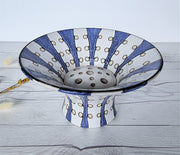Upsala Ekeby Ceramic Mari Simmulson for Upsala Ekeby, 1956-57 Iris Series, Blue and White Stripe Polka, Wide Brim Vase
