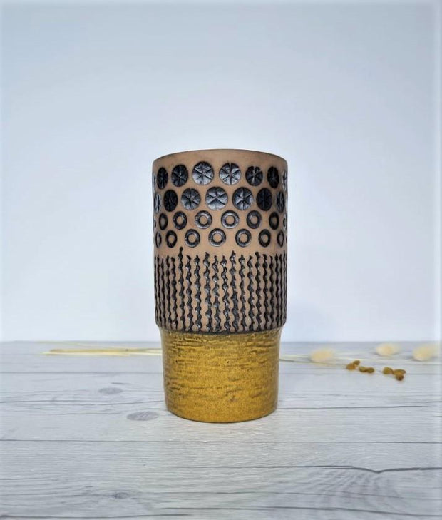 Upsala Ekeby Ceramic Mari Simmulson for Upsala Ekeby, 1966 Peru Series, 6073m Chartreuse and Taupe Textured Vase