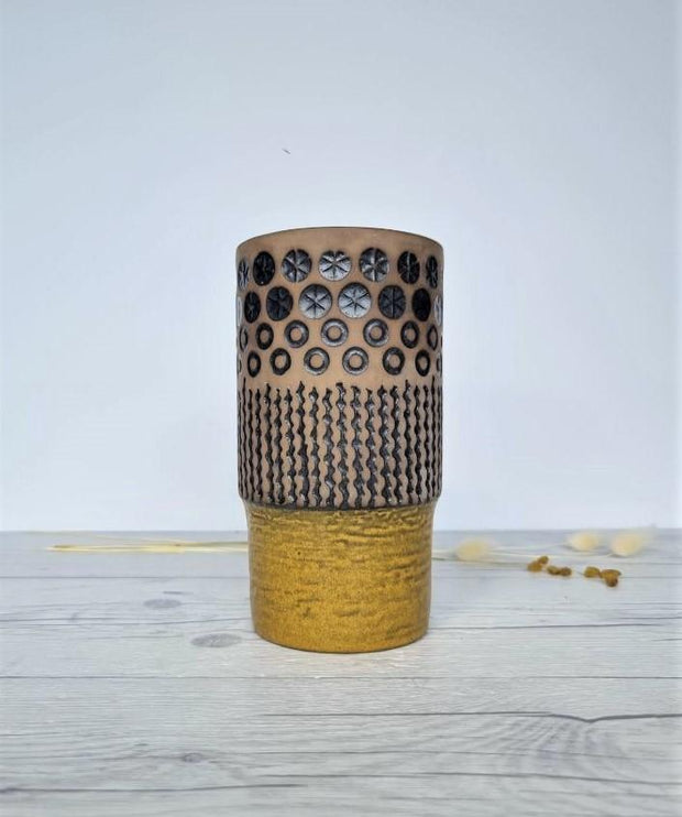 Upsala Ekeby Ceramic Mari Simmulson for Upsala Ekeby, 1966 Peru Series, 6073m Chartreuse and Taupe Textured Vase