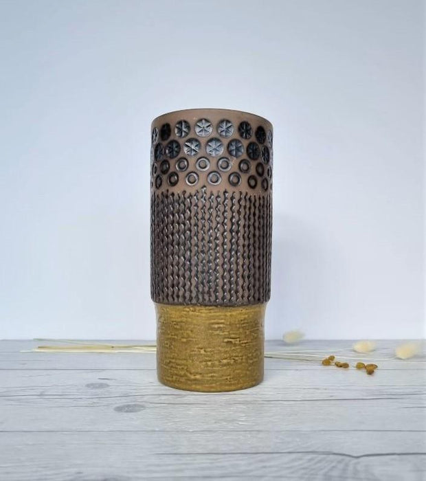 Upsala Ekeby Ceramic Mari Simmulson for Upsala Ekeby, 1966 Peru Series, 6074m Chartreuse and Taupe Textured Vase