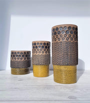 Upsala Ekeby Ceramic Mari Simmulson for Upsala Ekeby, 1966 Peru Series, 6074m Chartreuse and Taupe Textured Vase