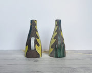 Upsala Ekeby Ceramic Mari Simmulson for Upsala Ekeby, Pair of 1960 Agave Series, Incised Leaf Polychrome Glaze Jug Vases