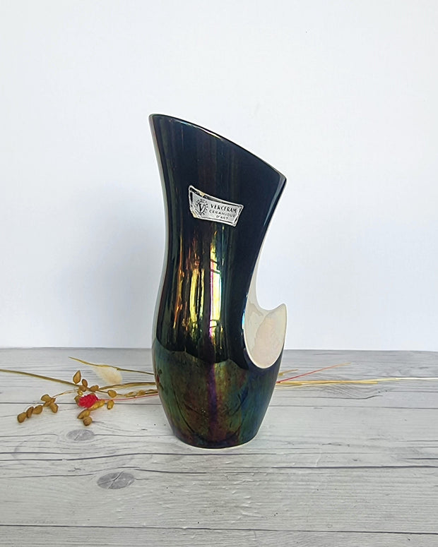Verceram Ceramic 1950s Verceram Ceramique D'Art, 'Manta Ray' Ink Lustre Finish Vase, French
