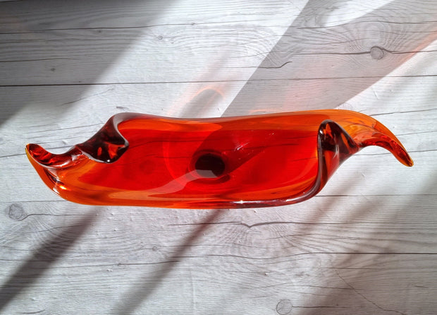 Viartec Glass Viartec THF Murano Crimson Red and Fire Amber, Sculptural Twist Flame Centrepiece Dish, 1960s-70s
