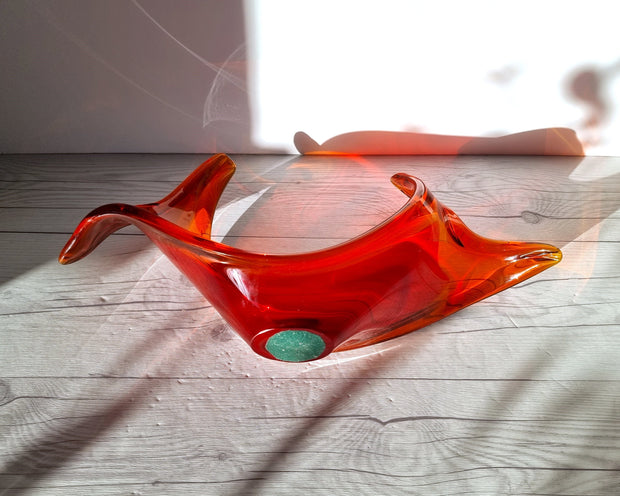 Viartec Glass Viartec THF Murano Crimson Red and Fire Amber, Sculptural Twist Flame Centrepiece Dish, 1960s-70s